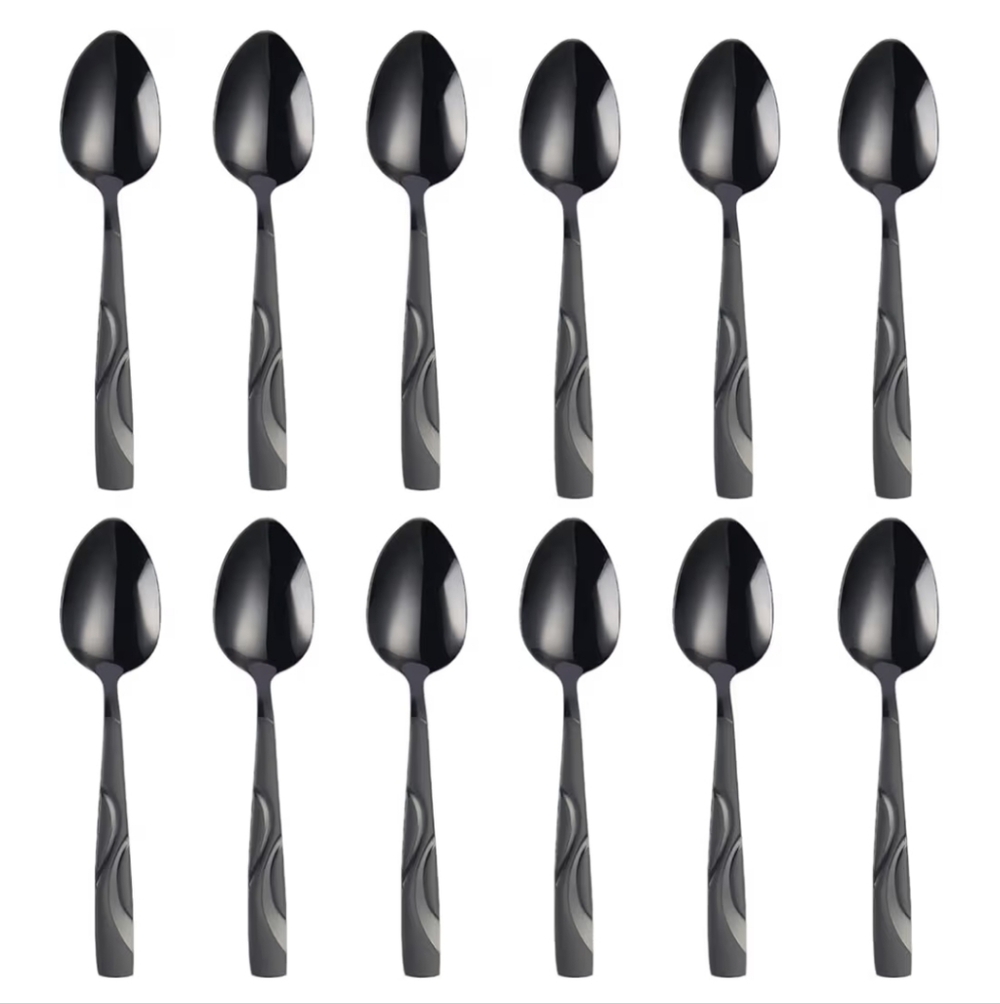Fongdanlaite 12-Piece Black Stainless Steel Heavy Duty Spoons Teaspoons